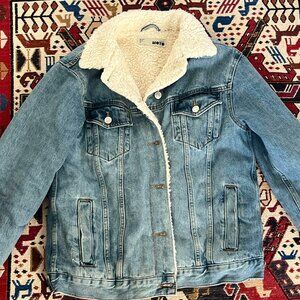 Topshop Moto Denim Shearling Jacket (US 4)
